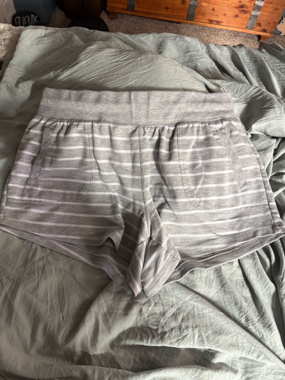 Women's Soft Gray Striped Knit Lounge Shorts